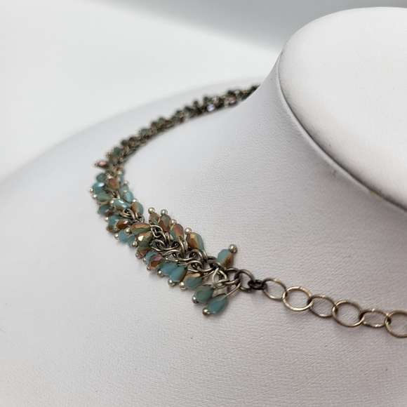 Blue & Taupe Iridescent Beads on Silver Chain - Picture 6 of 8